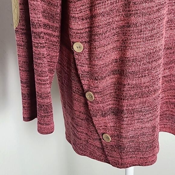Perch Pink & Black Tweed Sweater with Tan Side Buttons & Elbow Patches, Size 2X - Picture 4 of 8